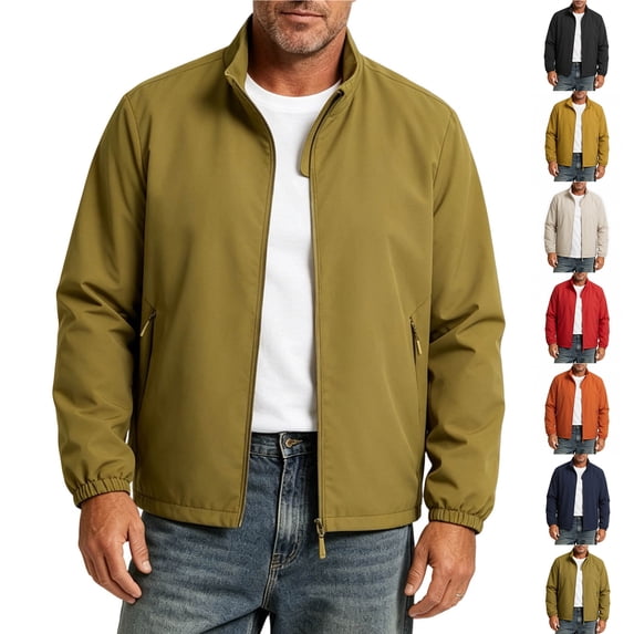 Smsaxvxz Men's Lightweight Jackets Casual Zip Up Collared Business Breathable Dry Jacket Daily Versatile Short Trench Coat Green 5XL
