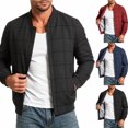 thumbnail image 1 of Smsaxvxz Men's Zip Up Bomber Jackets Casual Plaid Lightweight Collared Coat Business Casual Versatile Spring Fall Jacket Black 4XL, 1 of 4