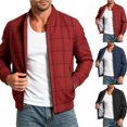 thumbnail image 1 of Smsaxvxz Men's Zip Up Bomber Jackets Casual Plaid Lightweight Collared Coat Business Casual Versatile Spring Fall Jacket Red M, 1 of 4