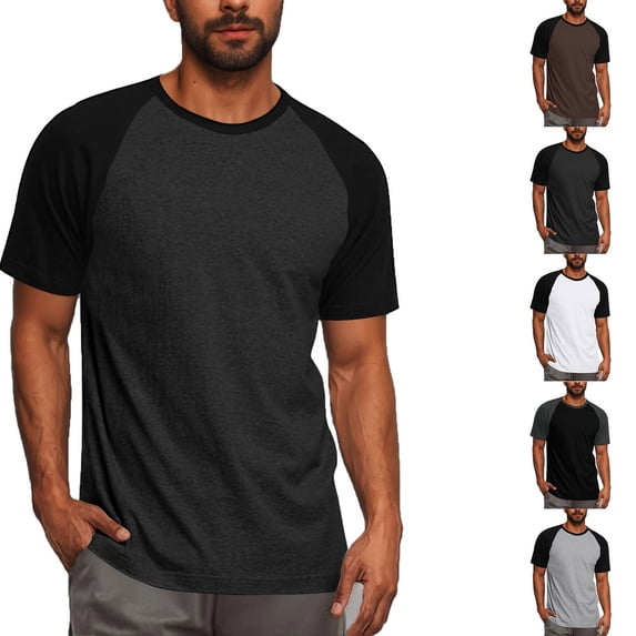 Smsaxvxz Mens Color Block Mesh Raglan T Shirts Lightweight Short Sleeve Crew Neck Summer Comfy Classic Breathable Casual Loungewear Basic Active Tops Dark Gray M