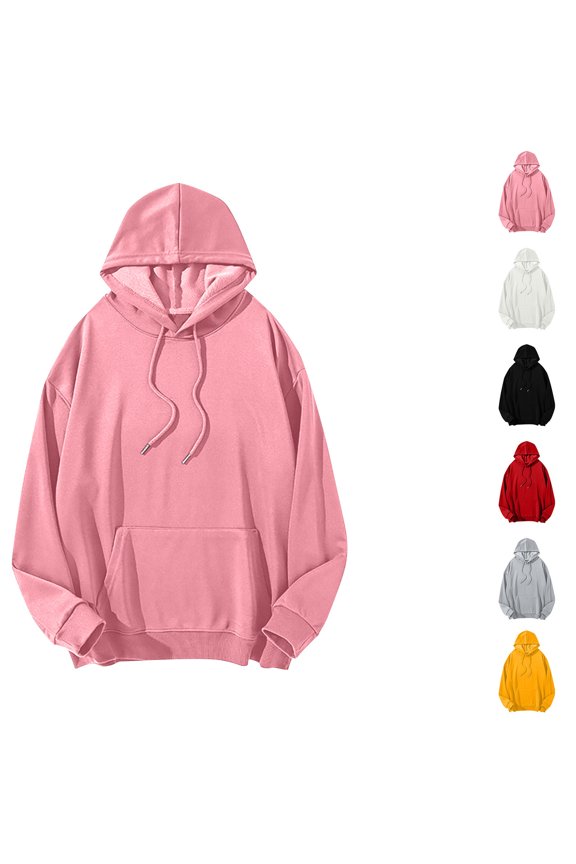 Mens Hooded Plus Size Sweatshirt Classic Sweat Shirts Long Sleeve Hoodie Winter Drawstring Casual Soft Tops with Pocket Pink XL