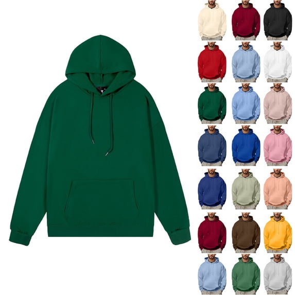 Smsaxvxz Mens Hoodies Fleece Solid Drawstring Sweatshirts with Pocket Casual Regular Fit Army Green M