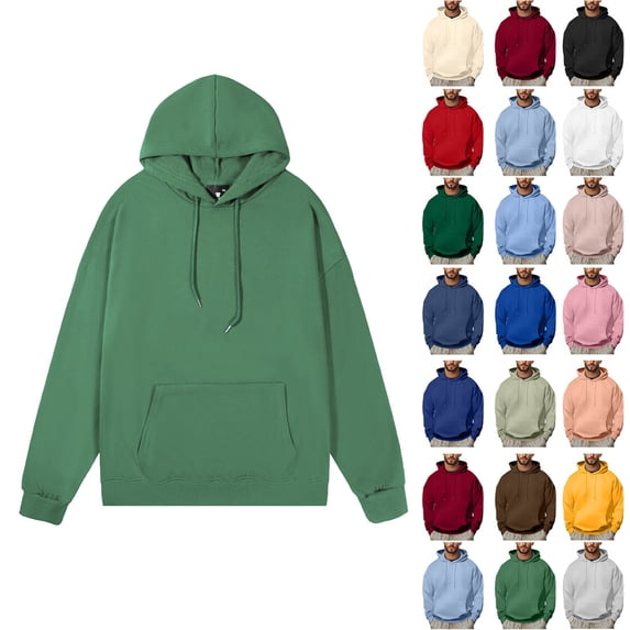 Smsaxvxz Mens Hoodies Fleece Solid Drawstring Sweatshirts with Pocket Casual Regular Fit Green 5XL