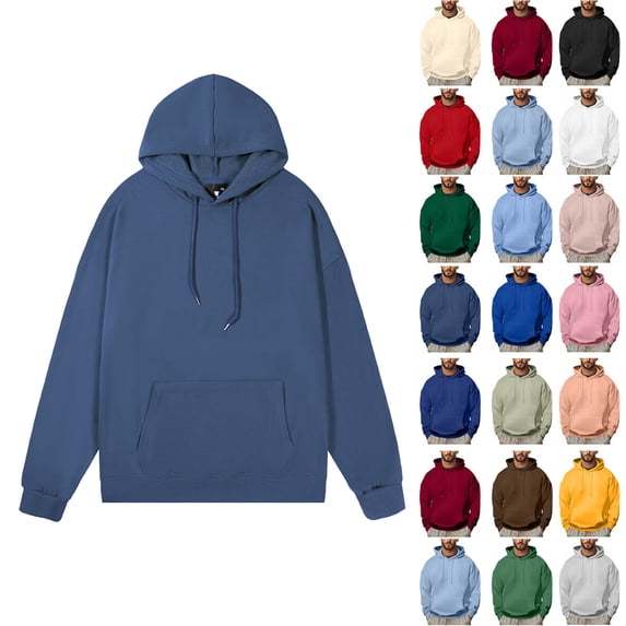 Smsaxvxz Mens Hoodies Fleece Solid Drawstring Sweatshirts with Pocket Casual Regular Fit Dusty Blue L