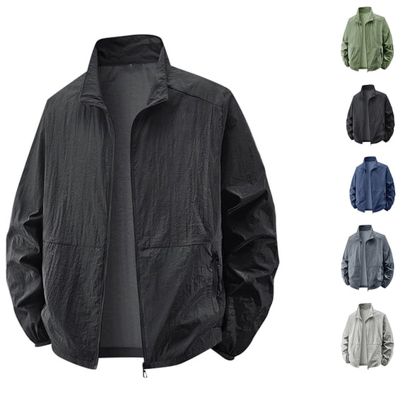 Smsaxvxz Mens Lightweight Jackets Sun Protection Breathable Zip Up Lightweight Outwear Comfortable Outdoor Workwear Running with Zipper Pockets Black 3XL