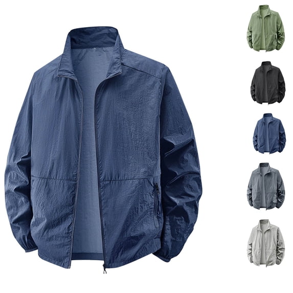 Smsaxvxz Mens Lightweight Jackets Sun Protection Breathable Zip Up Lightweight Outwear Comfortable Outdoor Workwear Running with Zipper Pockets Dark Blue S
