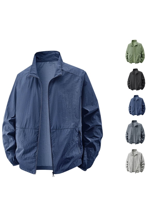 Mens Lightweight Jackets Sun Protection Breathable Zip Up Lightweight Outwear Comfortable Outdoor Workwear Running with Zipper Pockets Dark Blue S