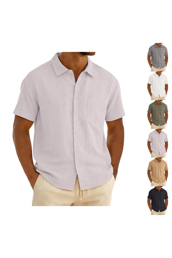 Mens Lightweight Short Sleeve Button Down Shirts Breathable Lapel Collar Summer Wrinkle Free Untucked Casual Beach Vacation Wedding Tops with Pocket Khaki M