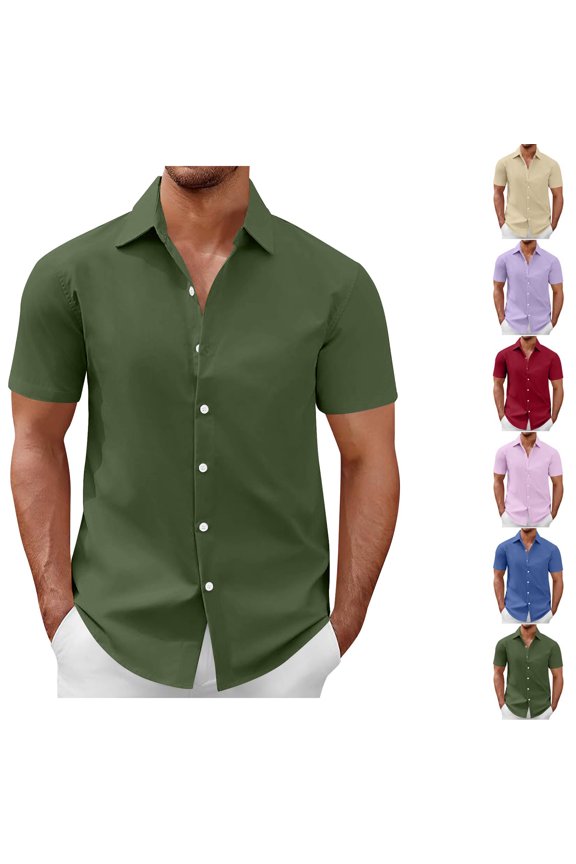 Mens Plus Size Classic Casual Short Sleeve Shirts Button Down Lightweight Breathable Collared Untucked Wrinkle Resistant Beach Vacation Summer Wedding Tops Green S