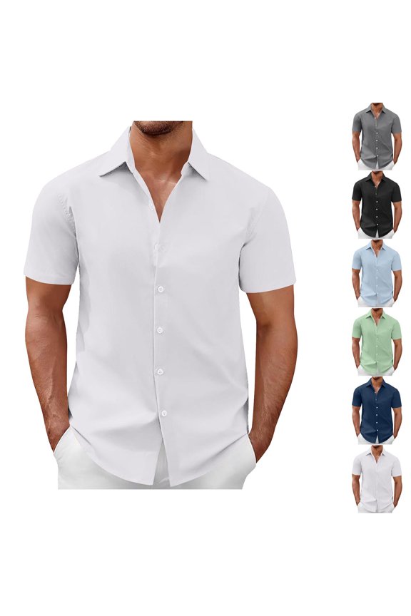 Mens Plus Size Retro Casual Short Sleeve Shirts Button Down Lightweight Wrinkle Resistant Breathable Collared Untucked Beach Vacation Summer Tops White S