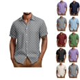 thumbnail image 1 of Smsaxvxz Mens Retro Polka Dot Printed Short Sleeve Business Shirts Lightweight Wrinkle Free Dress Button Down Collared Untucked Breathable Summer Casual Tops With Pocket Gray XL, 1 of 6