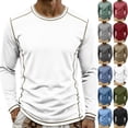 thumbnail image 1 of Smsaxvxz Mens Shirts Soft Comfort Crew Neck Long Sleeve Color Patchwork T-Shirts Casual Lightweight Fall Tops White XL, 1 of 8