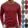 thumbnail image 1 of Smsaxvxz Mens Shirts Soft Comfort Crew Neck Long Sleeve Color Patchwork T-Shirts Casual Lightweight Fall Tops Wine M, 1 of 8