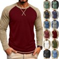 thumbnail image 1 of Smsaxvxz Mens Shirts Soft Comfort Crew Neck Long Sleeve Color Patchwork T-Shirts Casual Lightweight Fall Tops Wine M, 1 of 2