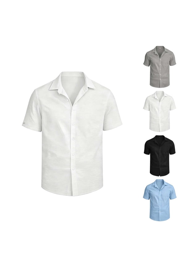 Mens Short Sleeve Shirts Wrinkle Free Breathable Untucked Button Down Shirt Stretch Lapel Beach Vacation Summer Casual Tops White M