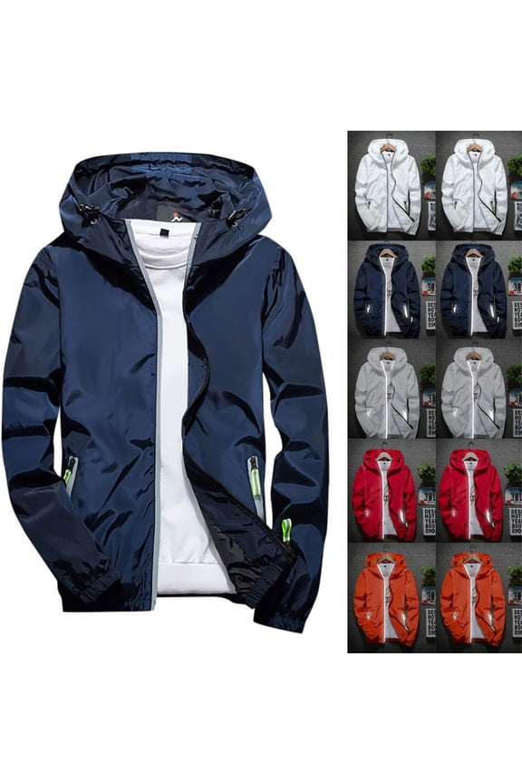 Mens Winter Plus Size Hooded Full Zip Outdoor Loose Coat Athletic Jacket 0utdoor Jogger Running with Zipper Pockets Blue M