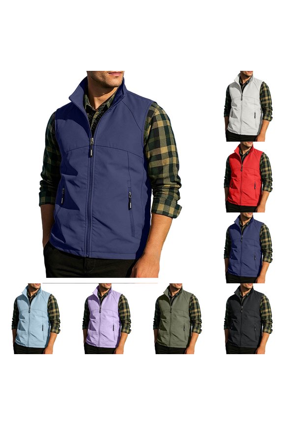 Mens Zip Up Vest Casual Outerwear Sleeveless Soft Jacket for Sports Travel Fishing Hiking Athletics with Zipper Pocket Dark Blue 2XS