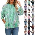 thumbnail image 1 of Smsaxvxz Oversize Sweatshirts for Women Casual Floral Printed Crewneck Long Sleeve Pullover Tops Fall Winter Fashion Outfits Clothes Green 3XL, 1 of 6