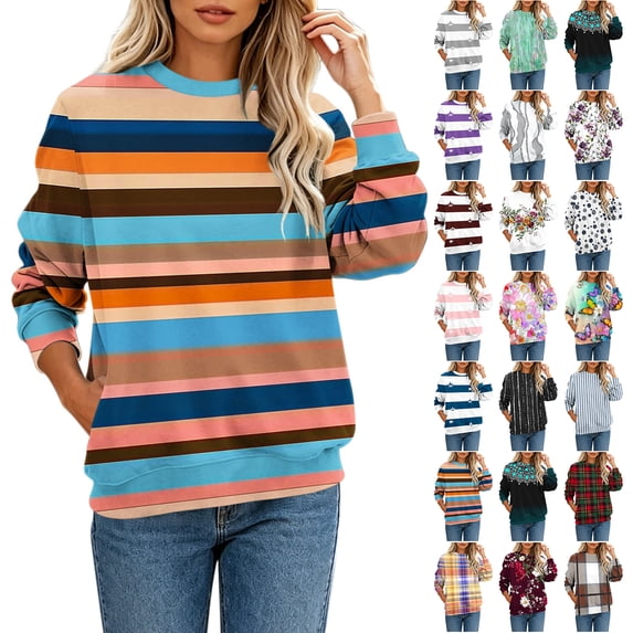 Smsaxvxz Oversize Sweatshirts for Women Casual Floral Printed Crewneck Long Sleeve Pullover Tops Fall Winter Fashion Outfits Clothes Khaki 3XL
