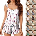 thumbnail image 1 of Smsaxvxz Pajama Set for Women Fashion Floral Printed Ruffle Sleeve Casual Loose Camisole Top and Shorts Sleepwear Sets White 01 M, 1 of 7
