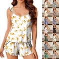 thumbnail image 1 of Smsaxvxz Pajama Set for Women Fashion Floral Printed Ruffle Sleeve Casual Loose Camisole Top and Shorts Sleepwear Sets Yellow 01 2XL, 1 of 7