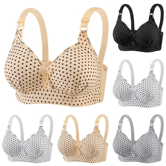 Smsaxvxz Plus Size Bras for Women Comfort Soft Polka Dots Wireless Push-Up Adjustable Straps Breathable T Shirt Bra Beige
