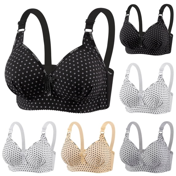 Smsaxvxz Plus Size Bras for Women Comfort Soft Polka Dots Wireless Push-Up Adjustable Straps Breathable T Shirt Bra Black