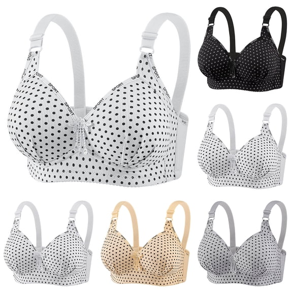 Smsaxvxz Plus Size Bras for Women Comfort Soft Polka Dots Wireless Push-Up Adjustable Straps Breathable T Shirt Bra White