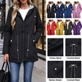 thumbnail image 1 of Smsaxvxz Plus Size Rain Jacket for Women Casual Striped Lined Hooded Lightweight Raincoat Outdoor Waterproof Windbreaker Black L, 1 of 8