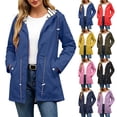thumbnail image 1 of Smsaxvxz Plus Size Rain Jacket for Women Casual Striped Lined Hooded Lightweight Raincoat Outdoor Waterproof Windbreaker Blue 2XL, 1 of 10