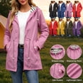 thumbnail image 1 of Smsaxvxz Plus Size Rain Jacket for Women Casual Striped Lined Hooded Lightweight Raincoat Outdoor Waterproof Windbreaker Pink 2XL, 1 of 8