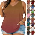 thumbnail image 1 of Smsaxvxz Plus Size Tank Tops for Women Casual Gradient V Neck Sleeveless Loose Fit Shirts Flowy Blouses Beach Vacation Clothes Fashion 2026 Khaki 2XL, 1 of 8