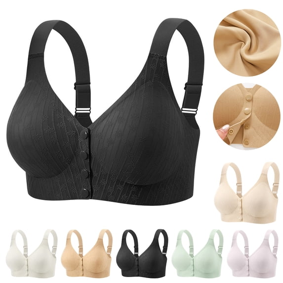 Smsaxvxz Plus Size Wireless Bras for Women Comfortable Adjustable Straps Push Up Support Front Closure Bra Black