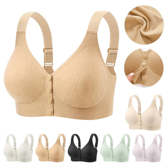 Smsaxvxz Plus Size Wireless Bras for Women Comfortable Adjustable Straps Push Up Support Front Closure Bra Khaki