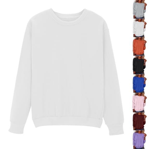 Smsaxvxz Pullover Sweatshirt for Women Casual Solid Crew Neck Hoodless Fall Fashion Clothes 2026 White L