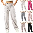 thumbnail image 1 of Smsaxvxz Quick Dry Cargo Pants for Women Casual Drawstring Elastic Waisted Trousers with Multi Pockets Beige S, 1 of 5