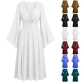 thumbnail image 1 of Smsaxvxz Renaissance Halloween Costume for Women Pirate Dresses Bell Sleeve Medieval Ren Faire Dress White XL, 1 of 6