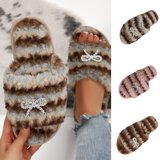 Toe Rhinestone Smsaxvxz Slippers for Women Open Toe Fuzzy Rhinestone Bowknot Decor ...