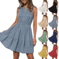 thumbnail image 1 of Smsaxvxz Summer Dresses for Women 2026 Fashion Sexy V-Neck Sleeveless Pleated Sundress with Pockets Casual Solid Loose Wedding Guest Dress Light Blue M, 1 of 8