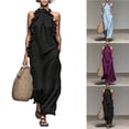thumbnail image 1 of Smsaxvxz Summer Dresses for Women Fashion Round Neck Sleeveless Ruffle Dress Casual Solid Loose Maxi Sundress Black M, 1 of 8