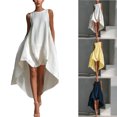 thumbnail image 1 of Smsaxvxz Summer Dresses for Women Fashion Solid Crew Neck Sleeveless Flowy Hem Casual Loose Beach Vacation Sundress White XL, 1 of 8