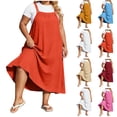 thumbnail image 1 of Smsaxvxz Summer Plus Size Dresses for Women 2026 Casual Solid Square Neck Wide Shoulder Strap Loose A Line Midi Sundress Orange 3XL, 1 of 9