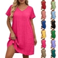 thumbnail image 1 of Smsaxvxz Summer Plus Size Dresses for Women 2026 Short Sleeve V Neck T-Shirt Dress Casual Solid Loose Flowy Midi Sundress Hot Pink L, 1 of 6