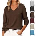 thumbnail image 1 of Smsaxvxz Sweaters for Women Fall Fashion V Neck Long Sleeve Soft Loose Knit Winter Pullover Tops Coffee S, 1 of 3