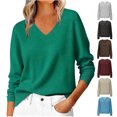 thumbnail image 1 of Smsaxvxz Sweaters for Women Fall Fashion V Neck Long Sleeve Soft Loose Knit Winter Pullover Tops Green 2XL, 1 of 5