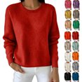 thumbnail image 1 of Smsaxvxz Sweaters for Women Fall Winter Fashion Long Sleeve Crew Neck Warm Pullover Tops Loose Casual Knit Sweater Wine S, 1 of 5