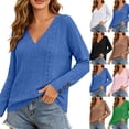 thumbnail image 1 of Smsaxvxz Sweaters for Women Lightweight Loose V-neck Long Sleeve Hollow Out Knit Pullover Tops Fall Fashion Blouse Blue L, 1 of 9