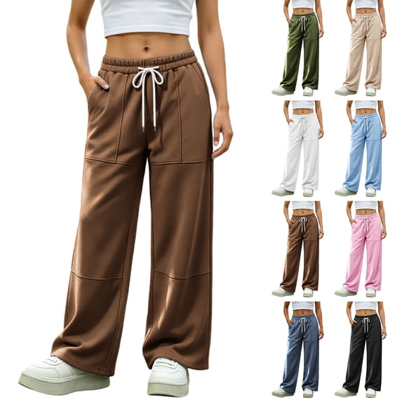 Smsaxvxz Sweatpants for Women Fall Winter Fashion Plus Size Sport Pants Casual Running Travel Climbing Trousers With Pockets Brown S