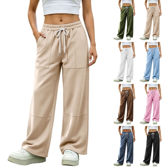 Smsaxvxz Sweatpants for Women Fall Winter Fashion Plus Size Sport Pants Casual Running Travel Climbing Trousers With Pockets Khaki M