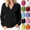 thumbnail image 1 of Smsaxvxz Sweatshirt for Women Casual Solid Henley V-Neck Long Sleeve Pullover with Kangaroo Pocket Black XL, 1 of 9
